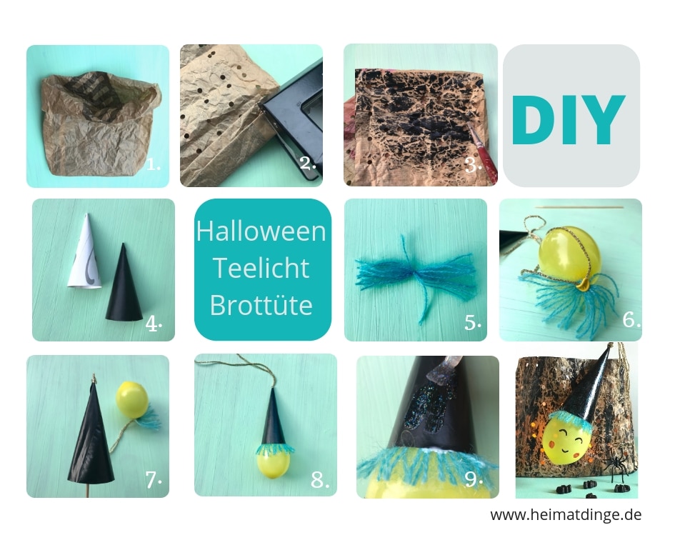 Halloween Hexen Teelicht aus Brottuete, Anleitung, Upcycling