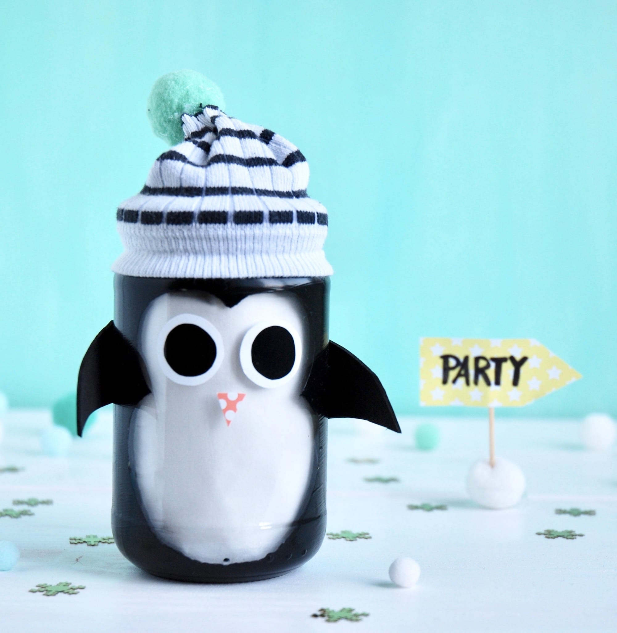 Praktischen Weihnachtsgeschenke basteln mit Kindern, DIY Geschenk im Glas, Upcylcing, Pinguin