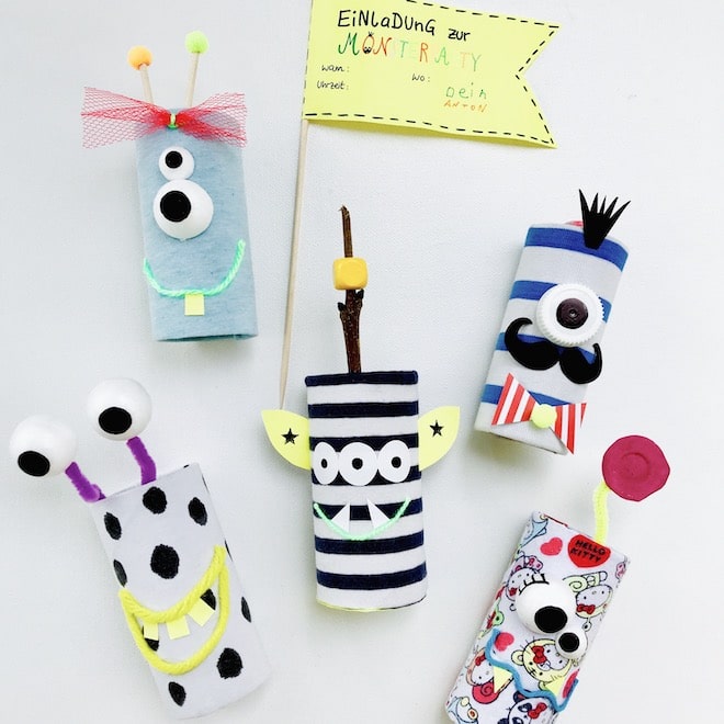 Monsterparty, Einladung basteln, Kindergeburtstag, Upcycling Kinder